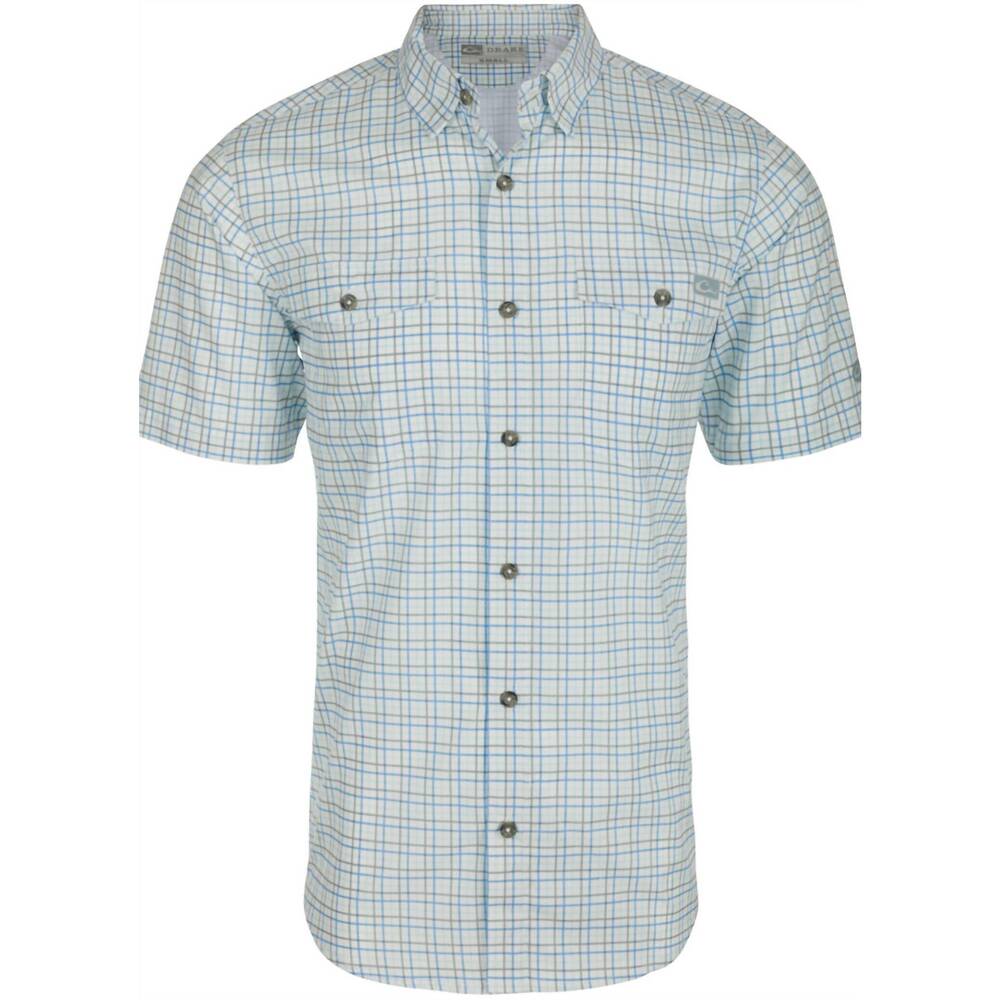 NEW DRAKE'S men's frat button down tattersall short-sleeve shirt in monument gre